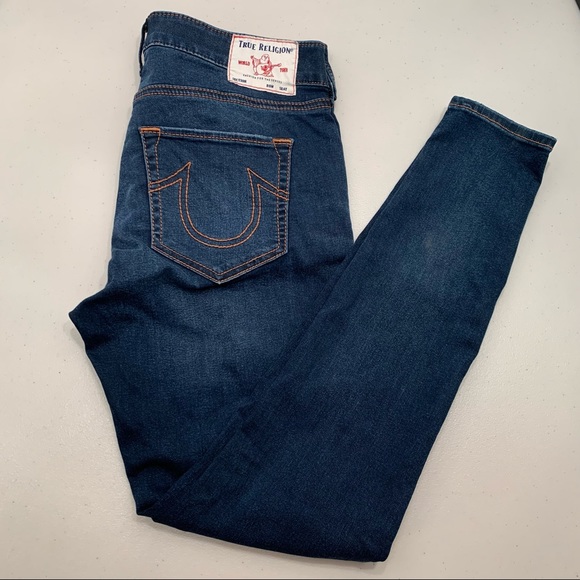 True Religion Jenny Curvy Mid Rise Skinny Jeans Womens 30 Blue Stretch Denim